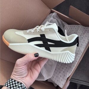 Women's Beige and Black Athletic Sneakers